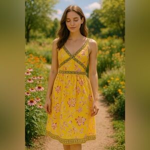 Michelle Antonelli Dress Multicolor Floral Lined Sleeveless V Neck Midi Size 6